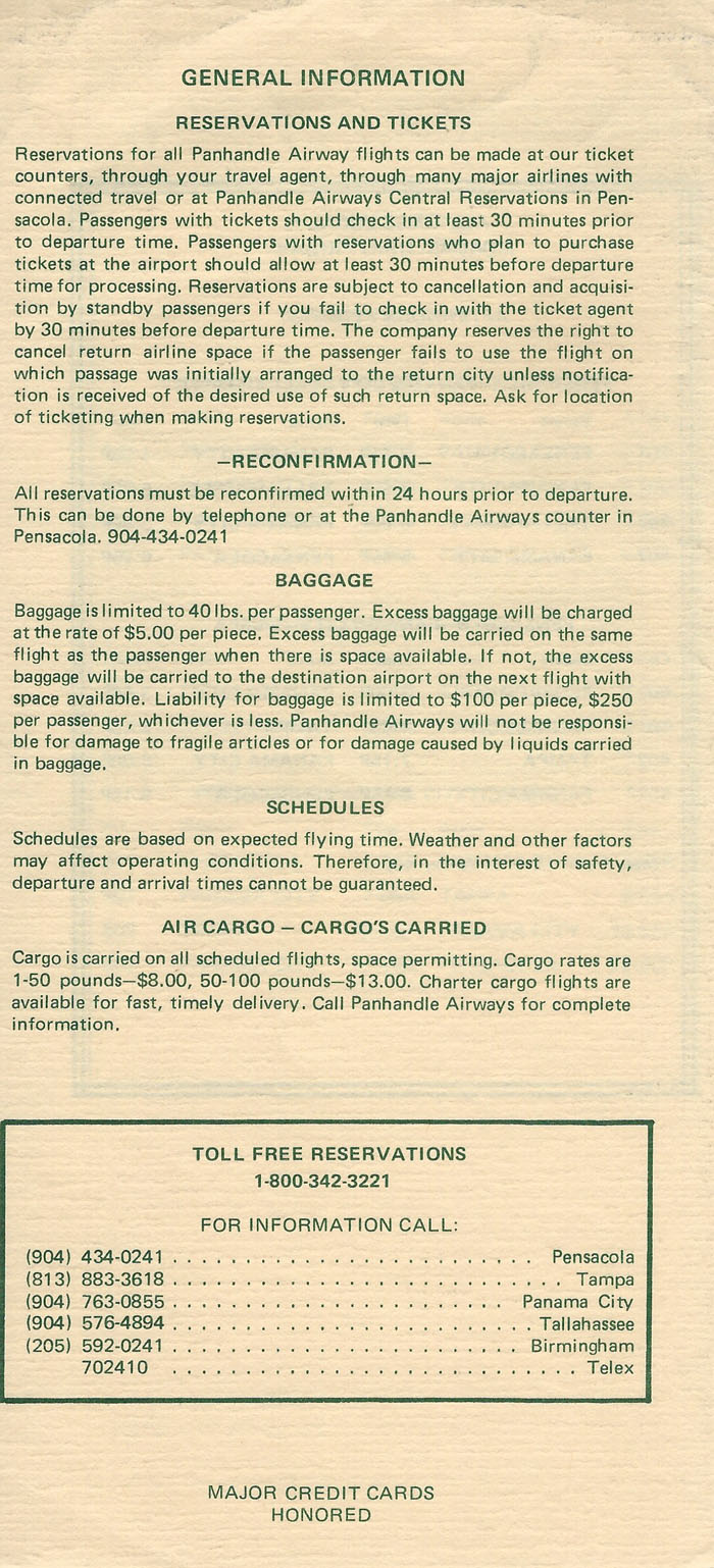 Panhandle Airways timetable.