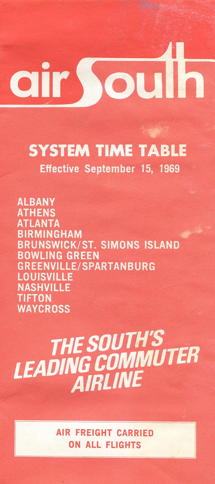 Air South timetable cover September 2, 1969