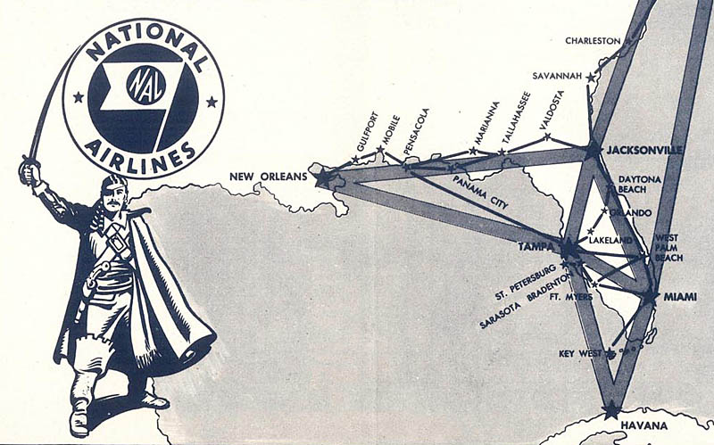 National Airlines route map from 1947.