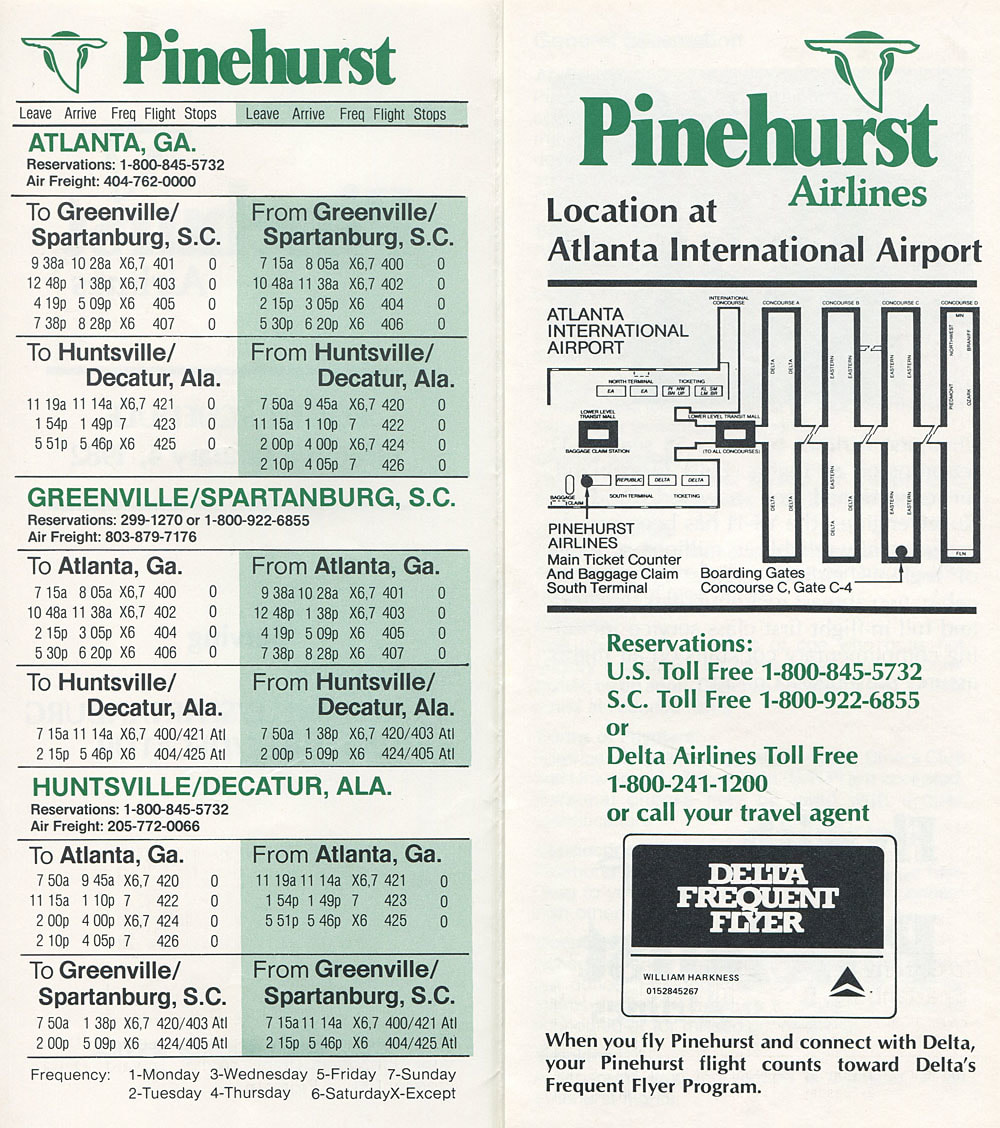 Pinehurst Airlines timetable