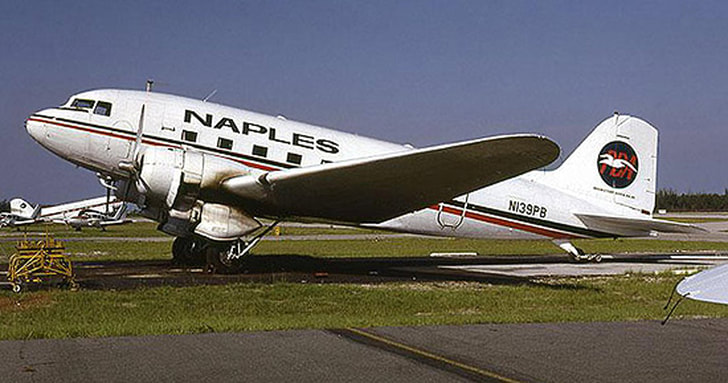 Naples Douglas DC-3 N139PB in the revised PBA color scheme, resting at Naples, Florida in 1979.