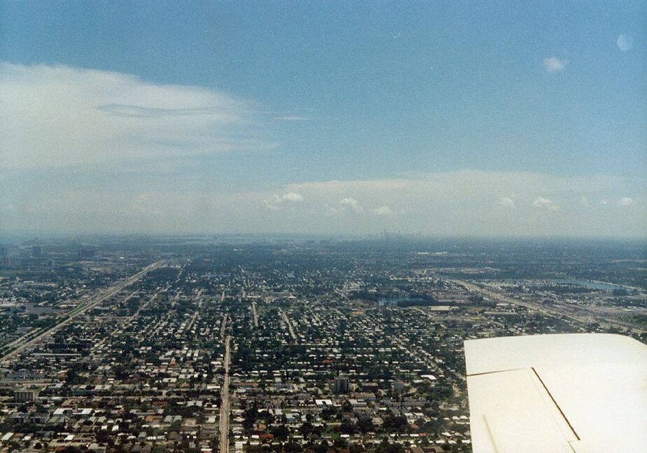 A magnificent view above Hollywood, Florida, looking south towards Miami during the summer of 1989.