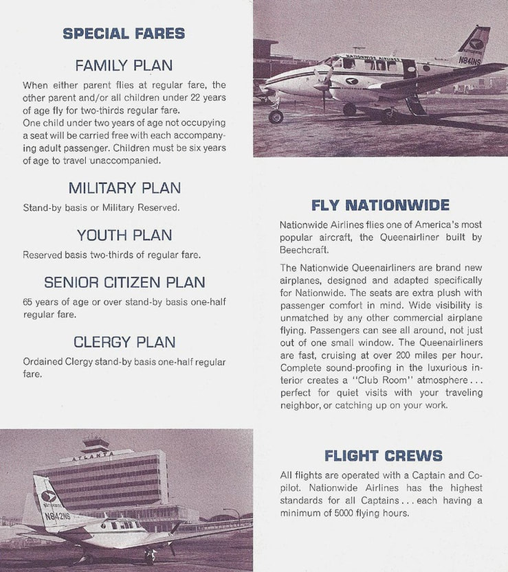 Nationwide Airlines Southeast timetable from 1968.