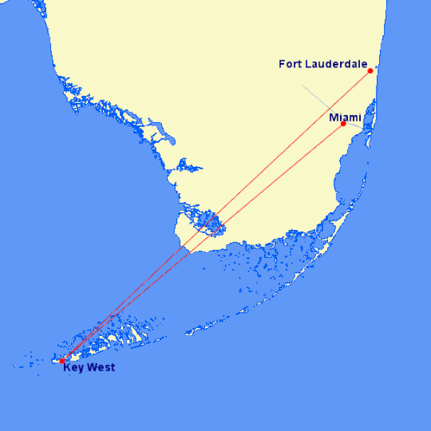 Key West Airlines route map.