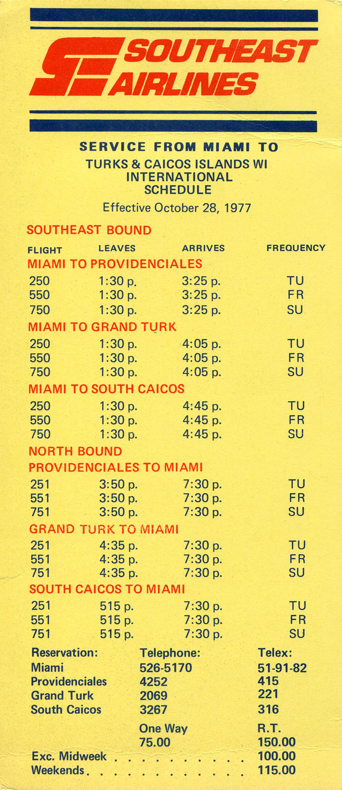 Southeast Airlines timetable