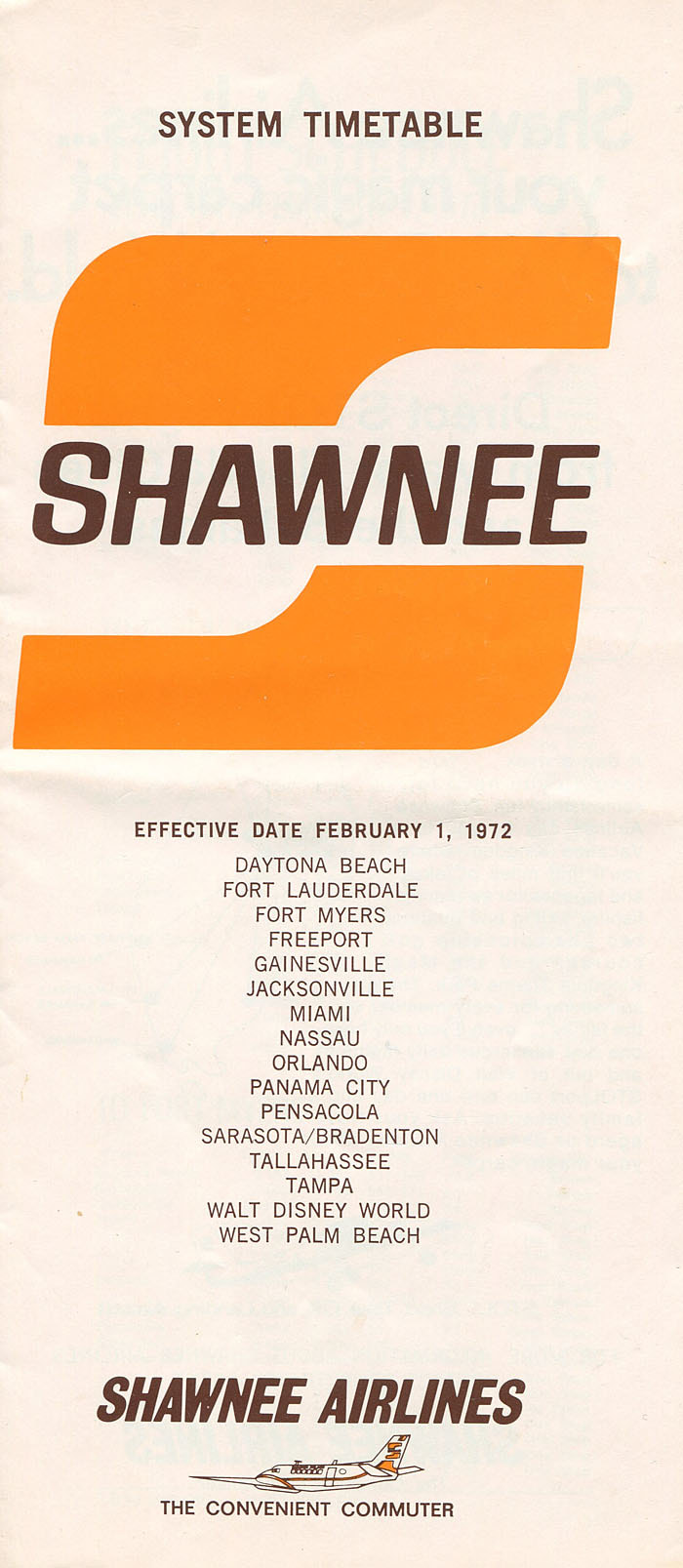 Shawnee Airlines timetable 1972