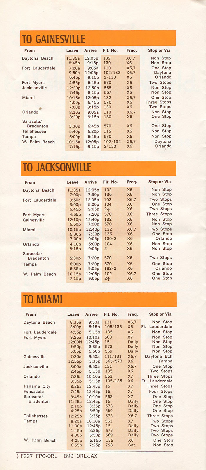 Shawnee Airlines timetable 1972