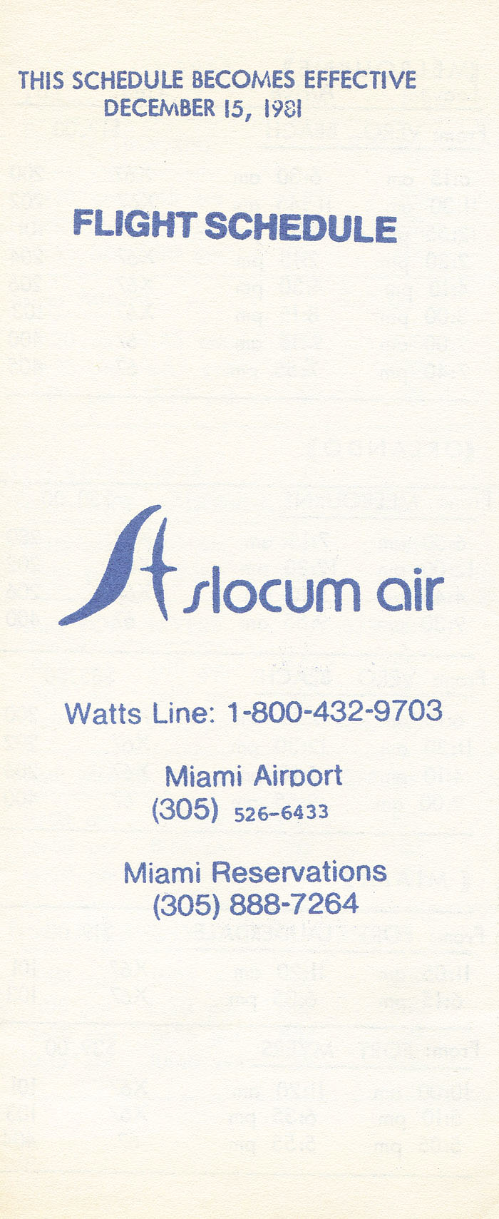 Slocum Air timetable