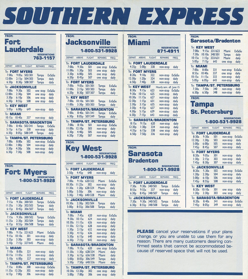 Southern Express timetable