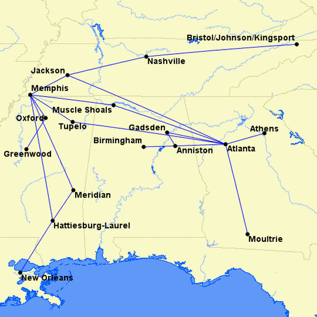 Southern Airways Metroliner routes effective April 29, 1979.