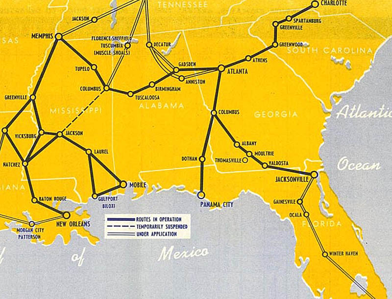 Southern Airways route map from 1956.