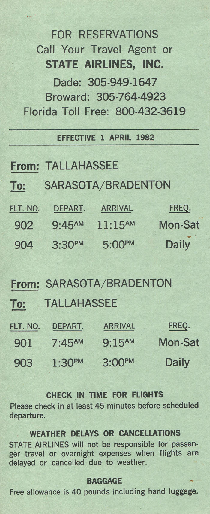 State Airlines timetable