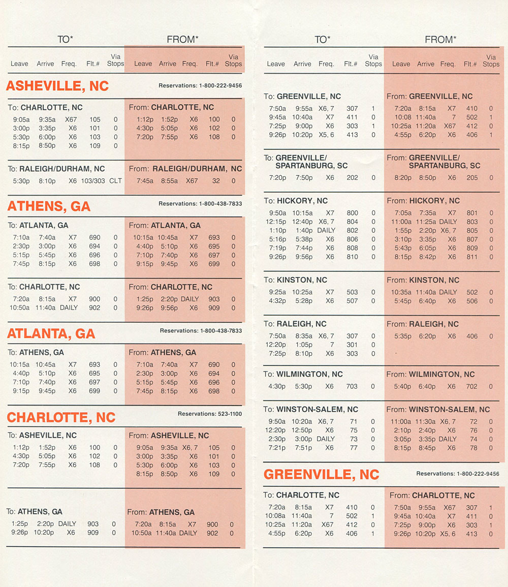Sunbird Airlines timetable 