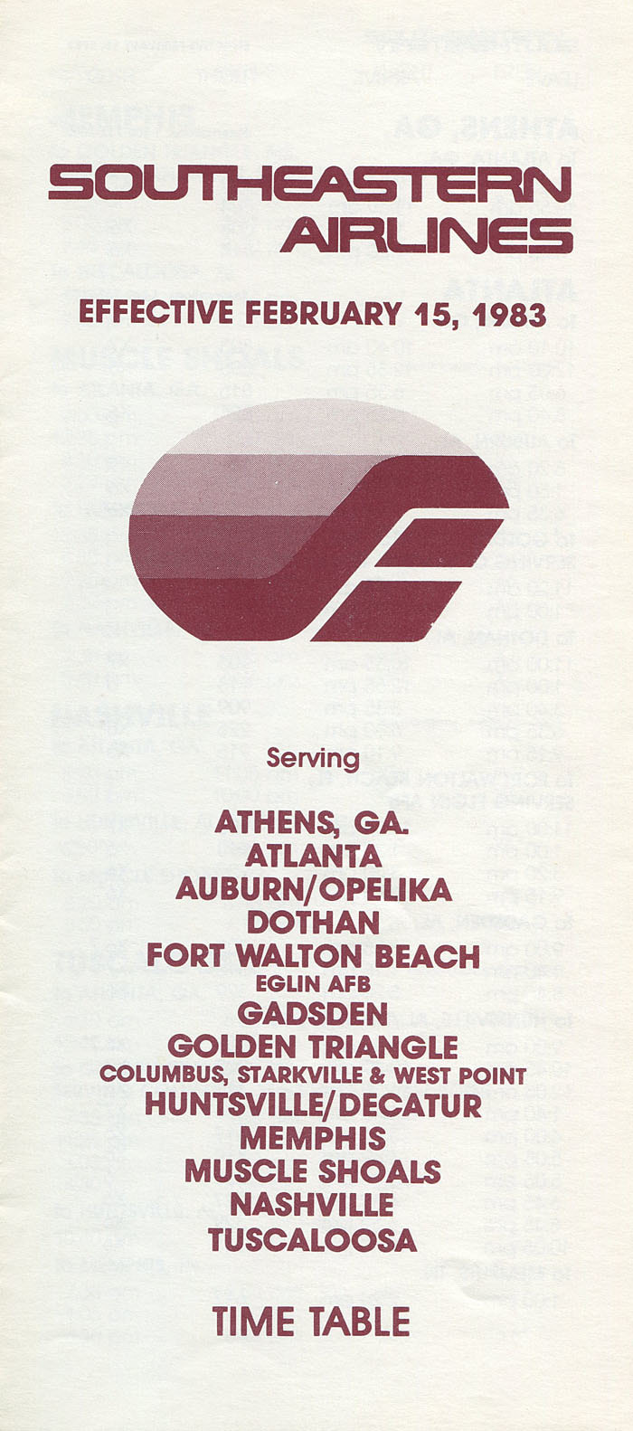 Southeastern Commuter Airlines timetable